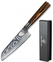 Damastmesser Küchenmesser Wolfblood L (24 cm) Santoku Messer aus Damaststahl I Damast-Küchenmesser und Profi-Kochmesser mit Holzgriff